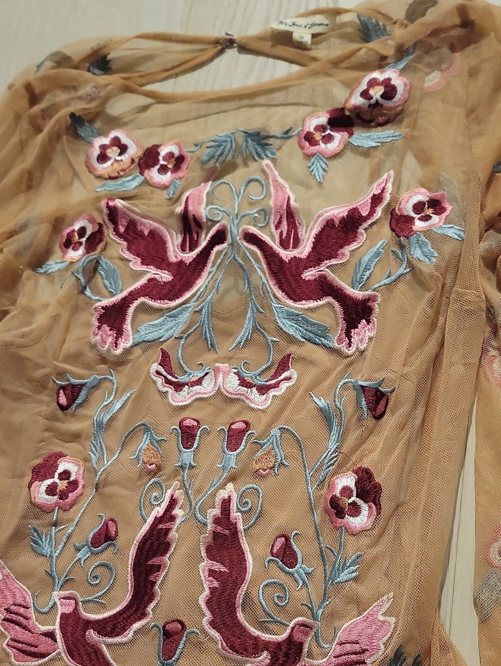 EUC For Love and Lemons Dove Embroidery Mini Dress Nude Medium - Picture 6 of 8